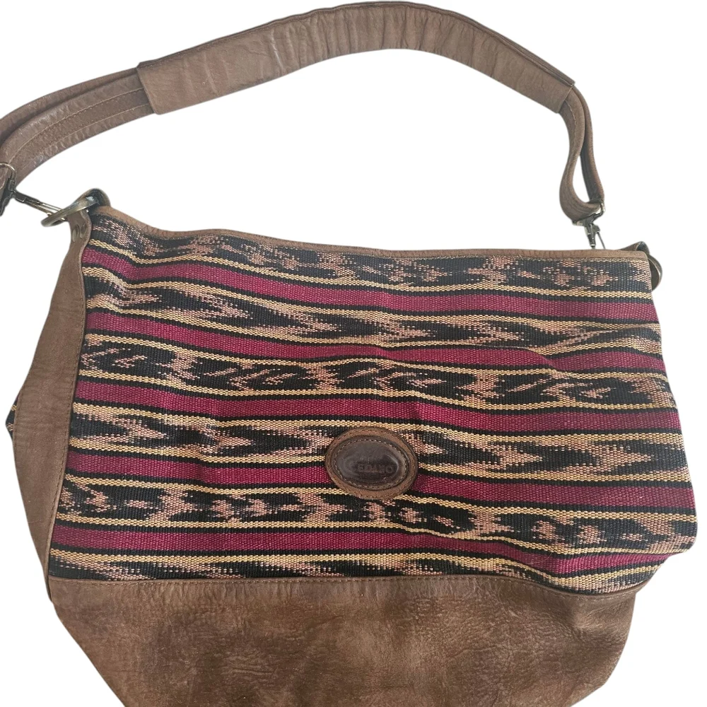 Cedano Bucket Bag Purse Leather Straps Boho Aztec Guatemala Zipper Top‎